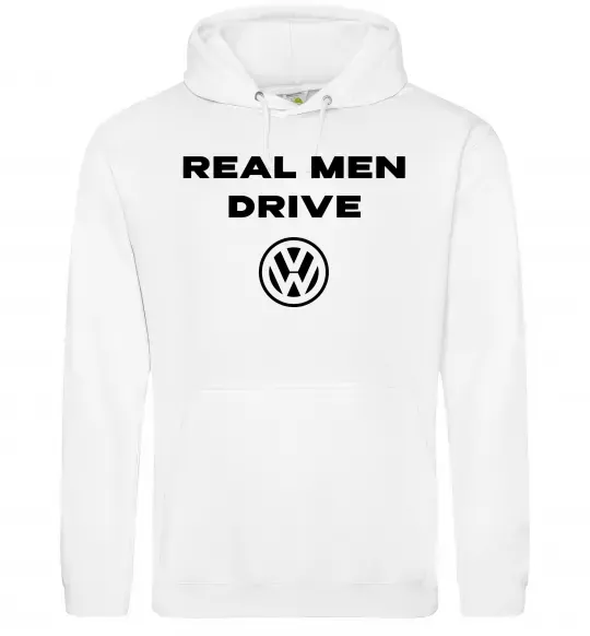 Мужская толстовка (худи) Real men drive Volkswagen Белый фото