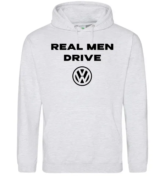 Мужская толстовка (худи) Real men drive Volkswagen Серый меланж фото