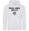 Мужская толстовка (худи) Real men drive Volkswagen Серый меланж фото