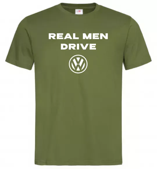 Чоловіча футболка Real men drive Volkswagen Оливковий фото
