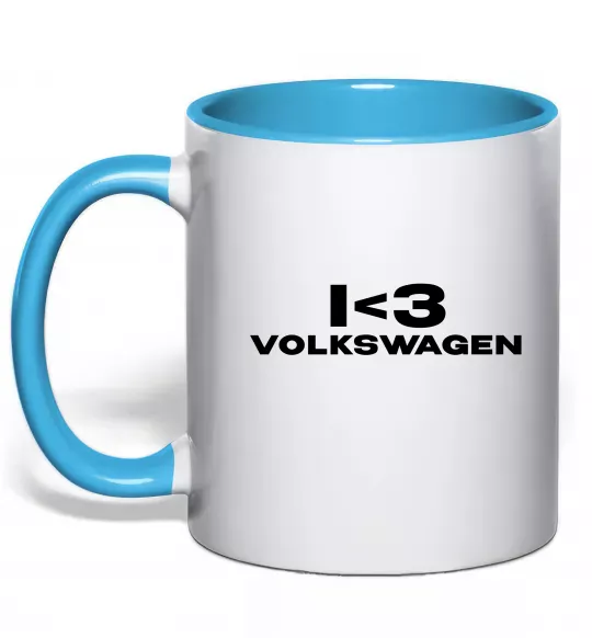 Чашка с цветной ручкой I <3 Volkswagen Голубой фото