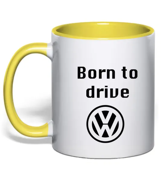 Чашка с цветной ручкой Born to drive Volkswagen Солнечно желтый фото