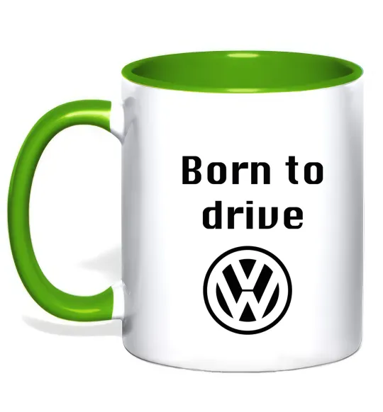 Чашка с цветной ручкой Born to drive Volkswagen Лаймовый фото