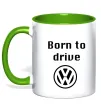 Чашка с цветной ручкой Born to drive Volkswagen Лаймовый фото
