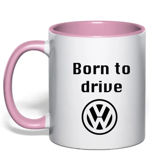 Чашка с цветной ручкой Born to drive Volkswagen Нежно розовый фото