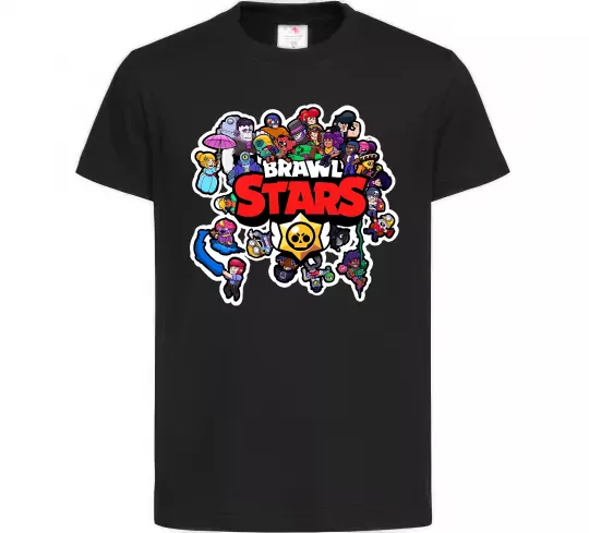 Дитяча футболка Brawl Stars колаж персонажів Чорний фото