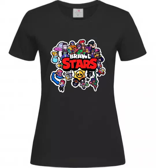 Жіноча футболка Brawl Stars колаж персонажів Чорний фото