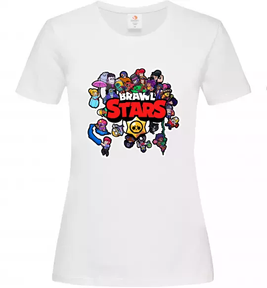 Жіноча футболка Brawl Stars колаж персонажів Білий фото