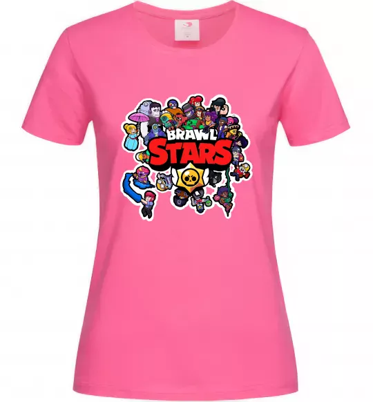 Жіноча футболка Brawl Stars колаж персонажів Яскраво-рожевий фото
