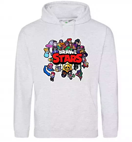 Женская толстовка (худи) Brawl Stars колаж персонажів Серый меланж фото