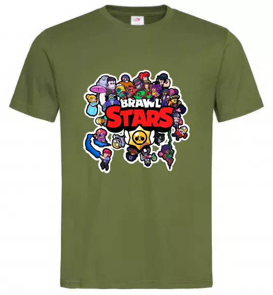 Мужская футболка Brawl Stars колаж персонажів Оливковый фото
