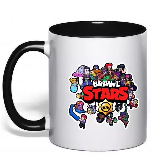 Чашка с цветной ручкой Brawl Stars колаж персонажів Черный фото