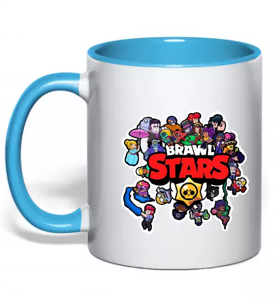Чашка с цветной ручкой Brawl Stars колаж персонажів Голубой фото