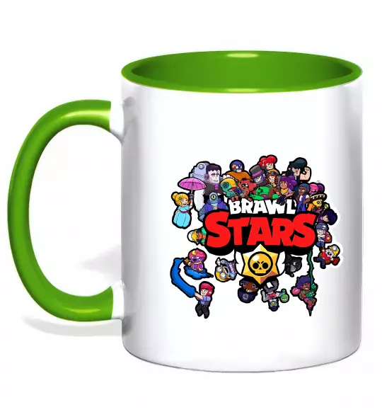 Чашка с цветной ручкой Brawl Stars колаж персонажів Зеленый фото