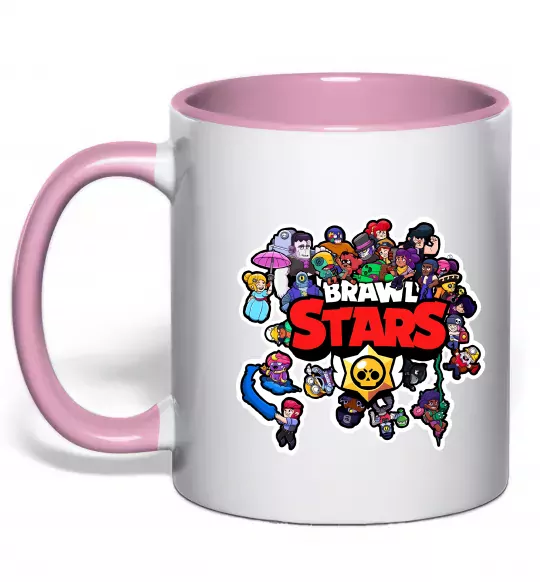 Чашка с цветной ручкой Brawl Stars колаж персонажів Нежно розовый фото