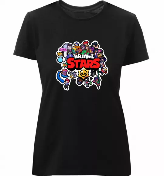 Женская премиум футболка Brawl Stars колаж персонажів Черный фото