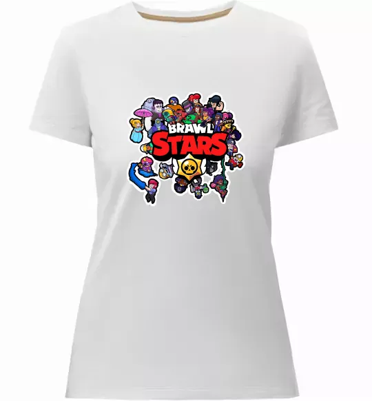 Женская премиум футболка Brawl Stars колаж персонажів Белый фото