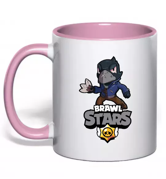 Чашка з кольоровою ручкою Brawl Stars Ворон Ніжно рожевий фото