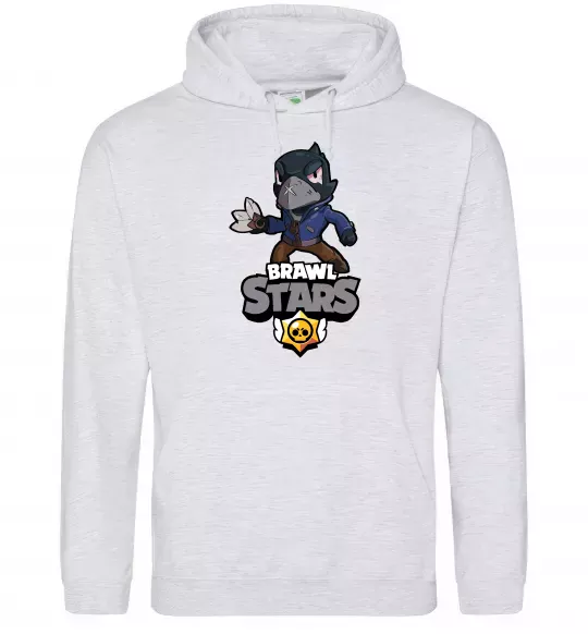 Мужская толстовка (худи) Brawl Stars Ворон Серый меланж фото