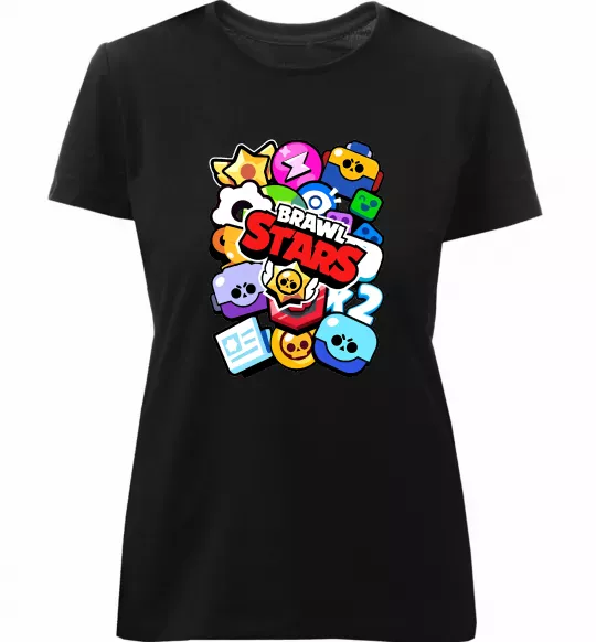 Женская премиум футболка Brawl Stars атрибути Черный фото