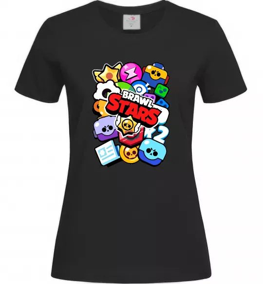 Жіноча футболка Brawl Stars атрибути Чорний фото