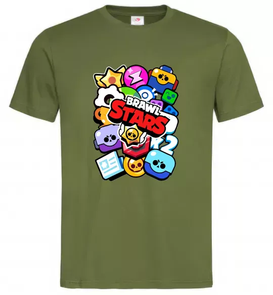 Мужская футболка Brawl Stars атрибути Оливковый фото