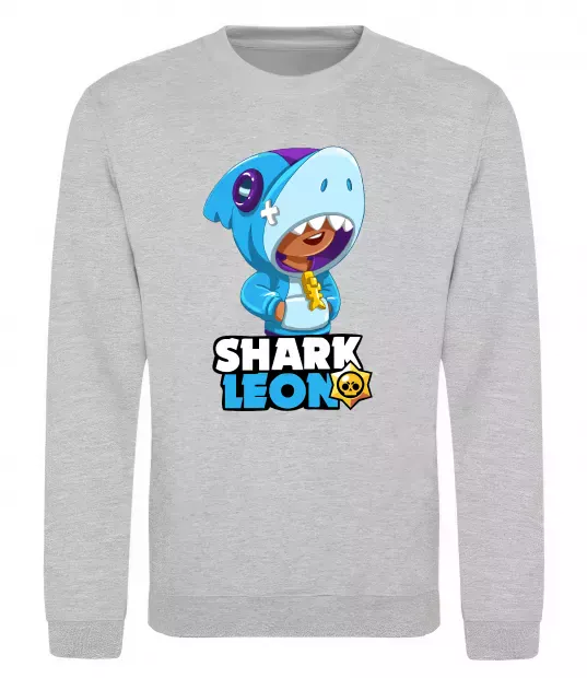 Свитшот Brawl Stars Shark Leon Серый меланж фото