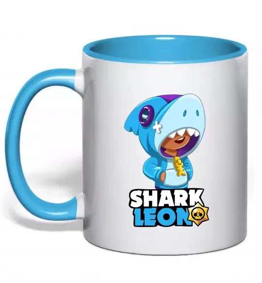 Чашка с цветной ручкой Brawl Stars Shark Leon Голубой фото