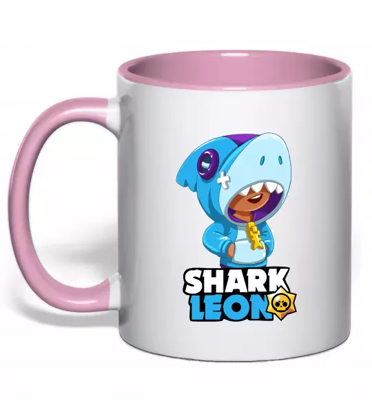 Чашка с цветной ручкой Brawl Stars Shark Leon Нежно розовый фото