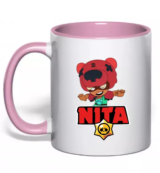 Чашка с цветной ручкой Brawl Stars Nita Нежно розовый фото