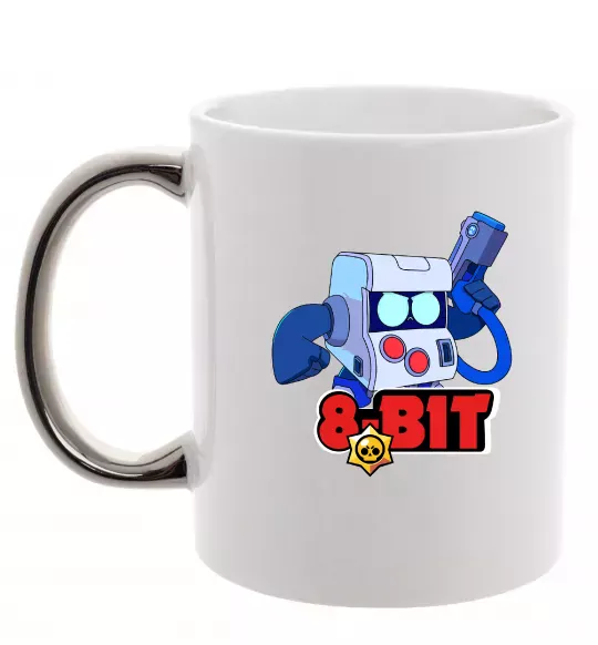 Чашка с цветной ручкой Brawl Stars 8 bit Серебро фото