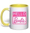 Чашка с цветной ручкой Hello my name is Barbie Солнечно желтый фото