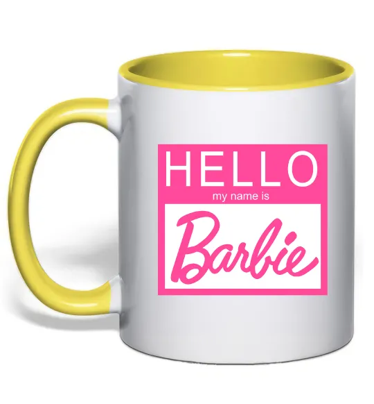 Чашка с цветной ручкой Hello my name is Barbie Лимонный фото