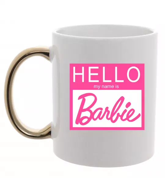Чашка с цветной ручкой Hello my name is Barbie Золото фото