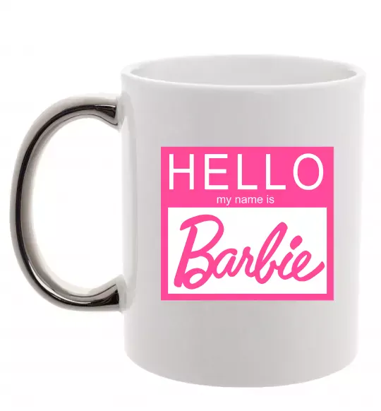Чашка с цветной ручкой Hello my name is Barbie Серебро фото