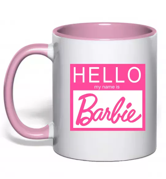 Чашка с цветной ручкой Hello my name is Barbie Нежно розовый фото