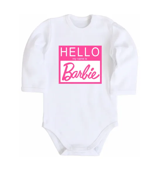 Детский боди Hello my name is Barbie Белый фото