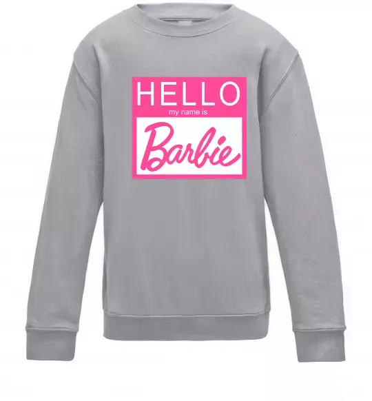 Детский Свитшот Hello my name is Barbie Серый меланж фото