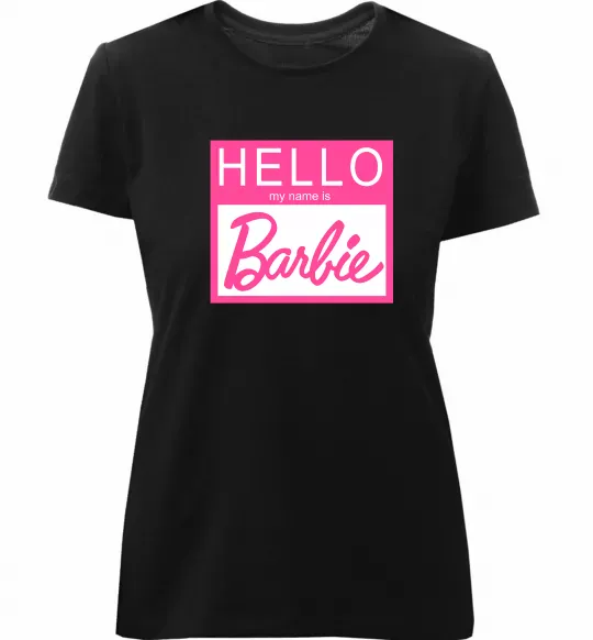 Женская премиум футболка Hello my name is Barbie Черный фото