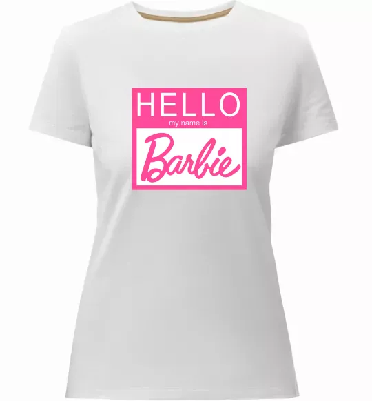 Женская премиум футболка Hello my name is Barbie Белый фото