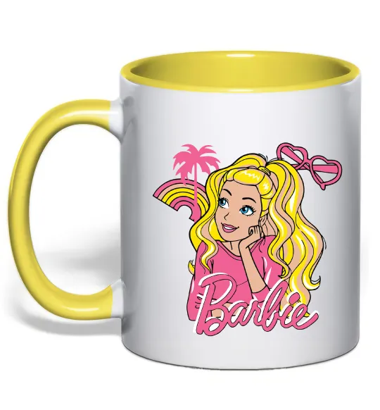 Чашка с цветной ручкой Barbie girl Лимонный фото