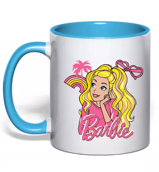 Чашка з кольоровою ручкою Barbie girl Блакитний фото