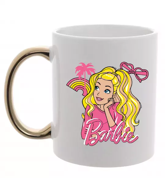 Чашка з кольоровою ручкою Barbie girl Золото фото