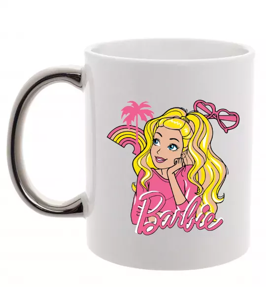 Чашка з кольоровою ручкою Barbie girl Срібло фото