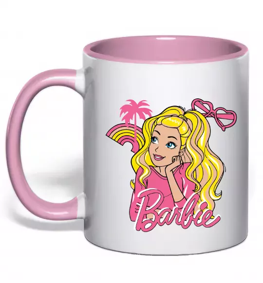 Чашка з кольоровою ручкою Barbie girl Ніжно рожевий фото