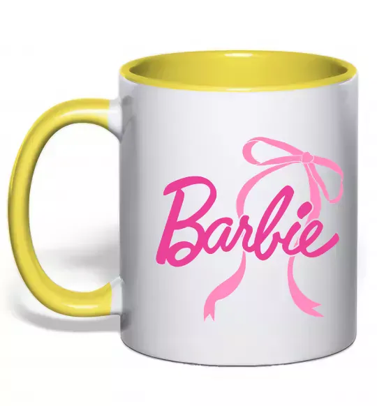 Чашка з кольоровою ручкою Барбі бантик Сонячно жовтий фото