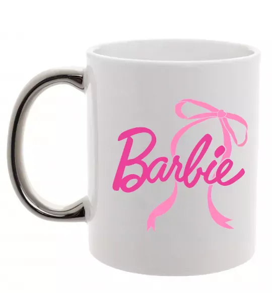 Чашка з кольоровою ручкою Барбі бантик Срібло фото