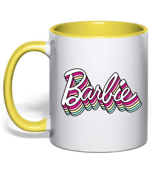 Чашка з кольоровою ручкою Barbie retro style logo Лимонний фото