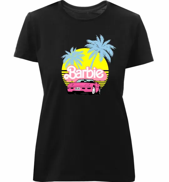 Женская премиум футболка Barbie car Черный фото