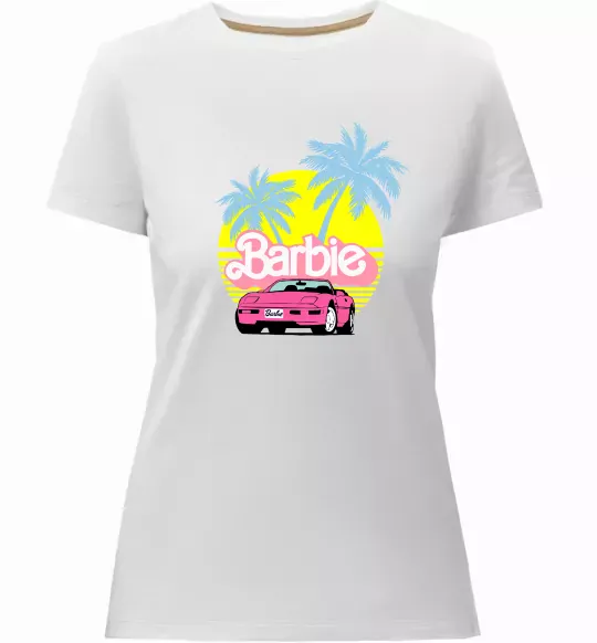 Женская премиум футболка Barbie car Белый фото